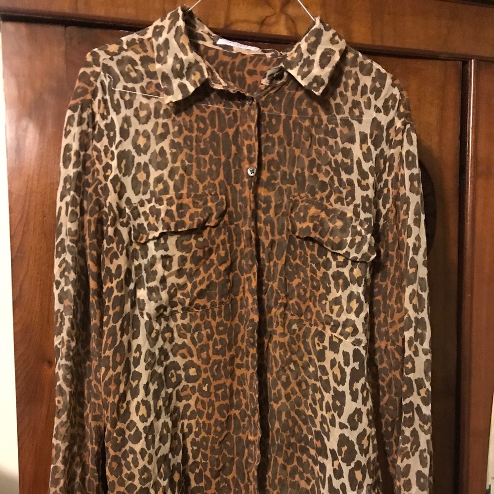 Equipment sheer silk leopard blouse long sleeve